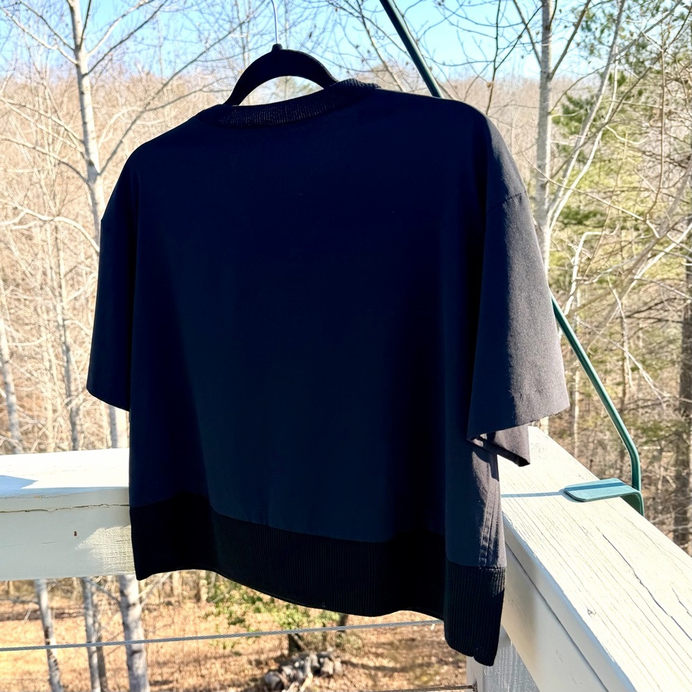 Athleta Zephyr Cropped Lightweight Loose Short Sleeve Ribbed Shirt Black Small - Picture 9 of 15